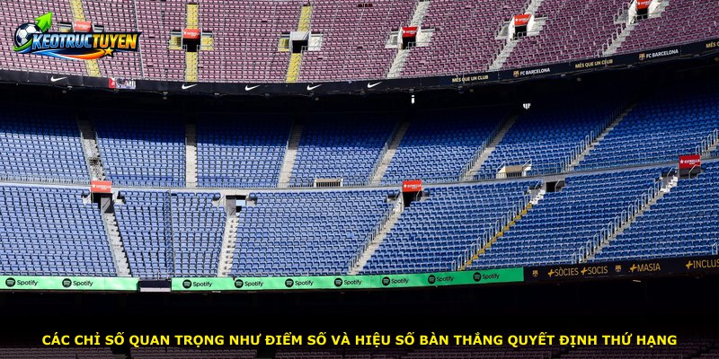 Các chỉ số quan trọng như điểm số và hiệu số bàn thắng quyết định thứ hạng
